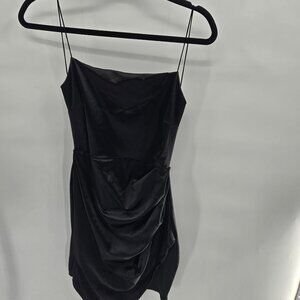 Vintage Q USA Black Boutique Y2K Open Back Satin Front Slit Mini Dress Medium